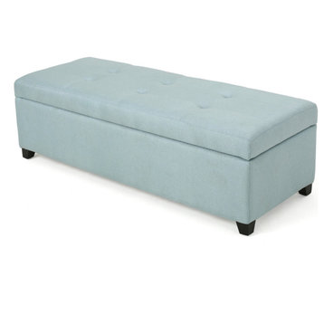 GDF Studio Garrtag Light Blue Fabric Stoarge Ottoman, Light Blue