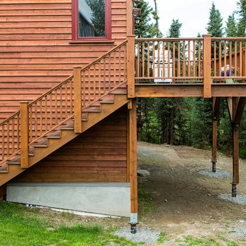 Rustic Entryway, Walkway and Back Decks with Trex Decking and Cedar Railing