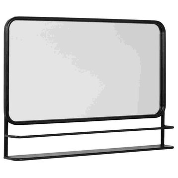 Accent Mirror With Metal Frame and Shelf, Black