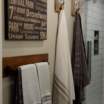 Basement Bathroom towel wall