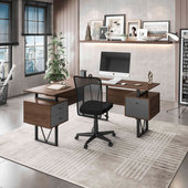 L Desk with Overhead Hutch and Double Storage Cabinet PL Series