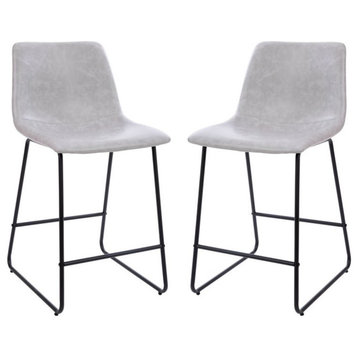 Flash Furniture 24" LeatherSoft Counter Height Stool in Gray (Set of 2)