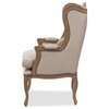 French Country Accent Chair, Cabriole Legs With Cushioned Seat, Wingback, Beige
