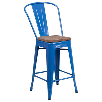 Flash Furniture 24" Metal Counter Stool in Blue and Wood Grain