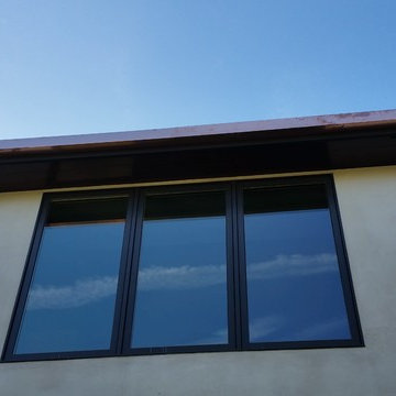 sectional 4x5 Box Gutters, 16 ounce Copper, Modern Home in Manhattan Beach, CA.