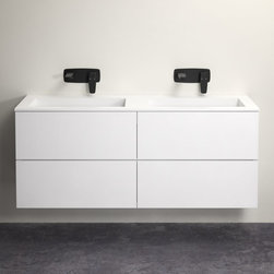 LUSSO STONE CELARE MATT WHITE DOUBLE VANITY UNIT AND BASIN 1200 - Products