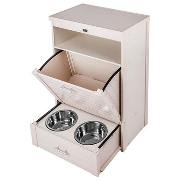 New Age Pet Dog Brea Food Pantry/Double Diner, Antique White