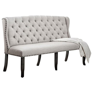 Benzara BM166171 Contemporary Style Long bench With Tufted Back, Ivory