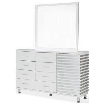 Horizons 7-Drawer Dresser with Mirror Set, Cloud White/Nickel