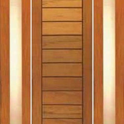 Single Door with Two Sidelite, Contemporary Solid Flush Panel - Front Doors