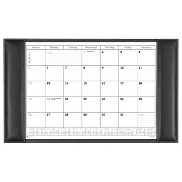 Rustic Black Leather Desk Pad With Calendar, 34x20