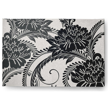 Flower Flourish French Country Chenille Area Rug, Black, 4'x6'