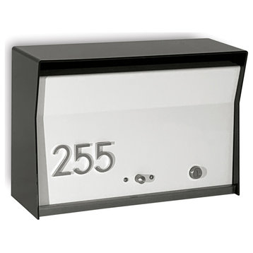 RetroBox Locking Modern Wall Mounted Mailbox, in Black and White