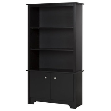 South Shore Vito 3-Shelf Bookcase With Doors, Pure Black