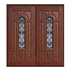 Prehung Double Door 80 Fiberglass Genoa Center Arch Lite GBG Glass - Front Doors
