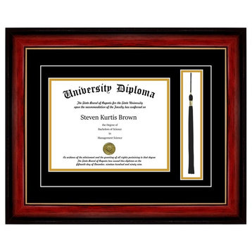 Single Diploma Frame with Double Matting, Mahogany with Gold Lip, 7"x9"