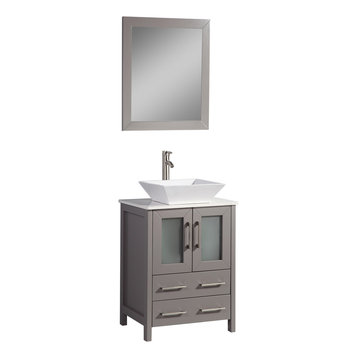 Vanity Art Vanity Set With Vessel Sink, Gray, 24", Standard Mirror