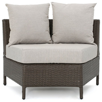 Harper Outdoor Wicker Curved Loveseat Sectional With Cushions, Brown/Gray