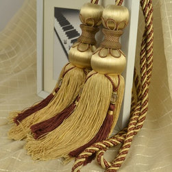 6 Colors QYM09 Faux Silk Curtain Tassel Tie Backs in Purple in Yellow Color - Window Treatment Accessories