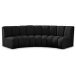 Meridian Furniture - Infinity Black Boucle Fabric Upholstered Arc Shaped Modular Sectional, Black, 3-Piece, Arc-Shaped - Mix and match this Infinity boucle fabric modular chair with other items in the Infinity collection to find the best possible seating solution for your gang. Rich black boucle fabric feels welcoming and soft to the skin, so you stay seated comfortably for the big game or while watching your favorite programs. Deep channel tufting adds to the longevity and durability of this modular chair while giving it texture.