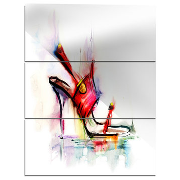 "Red High Heel Shoe" Digital Glossy Metal Wall Art, 3 Panels, 28"x36"