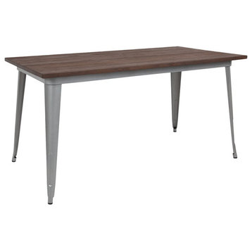 Flash Furniture 60" Dining Table in Walnut and Silver