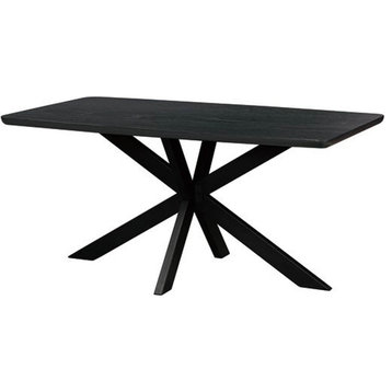 Ravenna Wood 63" Dining Table With Geometric Metal Base, Ebony