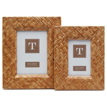 Two's Company Set of 2 Woven Cane Photo Frames (4x6 and 5x7)