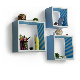 Lavish Home Decorative Floating Cube Wall Shelves in White (Set of