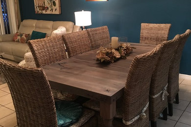 Photo of a medium sized rustic kitchen/dining room in Orlando with blue walls and porcelain flooring.