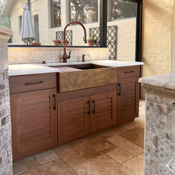 33" Copper Farmhouse Workstation Sink by Rachiele in an Outdoor Kitchen