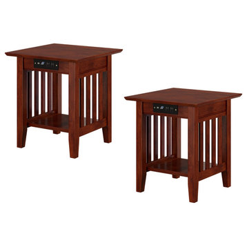 Afi Mission Solid Hardwood End Table With USB Charger Set of 2 Walnut