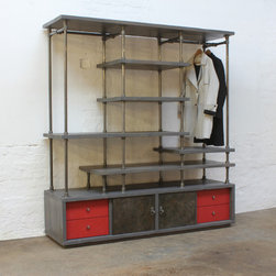 Lanz Reclaimed Wooden & Galvanised Pipe Freestanding Wardrobe with Storage - Wardrobes and Armoires