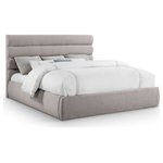 Meridian Furniture - Adam Upholstered Bed, Taupe, King, Linen Textured Fabric - Modernize your space with the Adam taupe linen textured fabric king bed, designed to bring both comfort and style. The deep channel tufting on the headboard adds a luxurious touch, while the option to add extra panels allows you to increase the headboard height, creating a striking focal point in your room. This versatile bed combines style, texture, and customization for the ultimate statement piece.