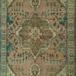 Noori Rug - Fine Vintage Distressed Cornelia Rust Rug - This hand-knotted rug's intricate traditional design really comes to life in this mix of vivid, high-contrast hues. Intentional distressing adds vintage-inspired appeal. Because of each rug's handmade nature, no two are exactly alike, and quantities are limited.