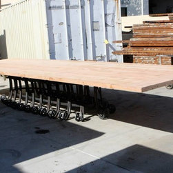 20 foot custom outdoor dining table built in reclaimed wood with a solid scroll - Dining Tables