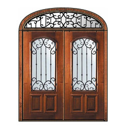 Prehung Transom Double Door 80 Mahogany Valencia Arch Lite - Front Doors