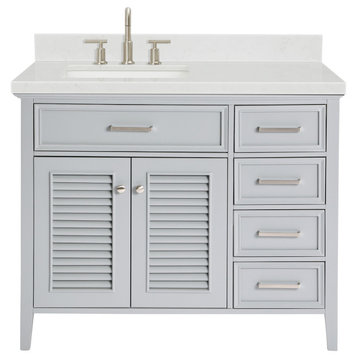 Ariel Kensington 42" Single Left Rectangle Sink Bathroom Vanity, Carrara Quartz, Grey