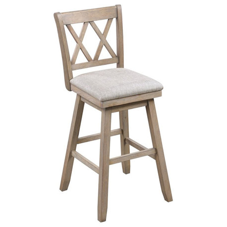 Trent Home Wood Bar Stool Chair in Beige With Rotating Square Seat & Footrest