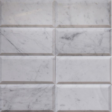 3"x6"Carrara White Marble Field Tile, Deep Beveled, Polished, Set of 40