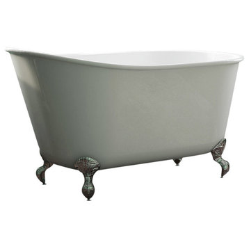 54" Cast Iron Swedish Tub Without Faucet Holes "Gentry", Chrome Feet