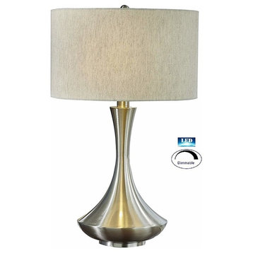 Aladdin 28.5" LED Brushed Steel Compact Fluorescent Table Lamp With Tan Shade