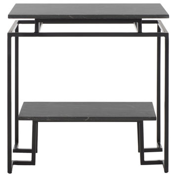 Safavieh Guernica 1 Shelf Rectangle Accent Table, Marquine Black Marble/Black