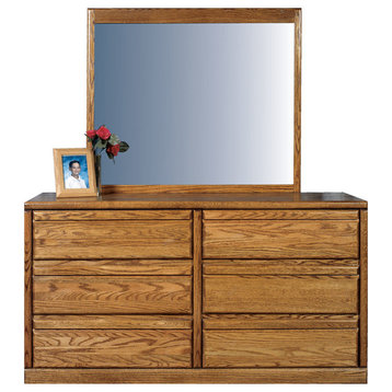 Bullnose Six Drawer Dresser, Golden Oak, 60w X 32h X 18d