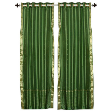 Forest Green Ring Top  Sheer Sari Cafe Curtain Drape Panel  -43W x 36L -Piece