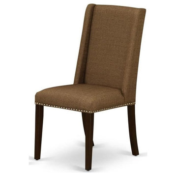 Set of 2 Dining Chair, Padded Seat With High Back and Nailhead Trim, Brown Beige