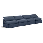 Meridian Furniture - Indulge Upholstered Modular Sofa, Navy, 4-Piece: 4 Armless Chair, Down Stuffed Linen Textured Fabric - Experience ultimate comfort and style with our navy linen textured fabric Indulge Sofa. The luxurious linen texture of the fabric will elevate the aesthetic of any room. This sofa provides ample space for you to relax while its modular build offers the option of unlimited configurations. Whether you're looking to add a stylish element to your living room or a comfortable seating option to your bedroom, this sofa is the perfect choice.