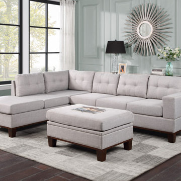 Hilo 106" Fabric Reversible Sectional Sofa with Dropdown Armrest, Cupholder, and