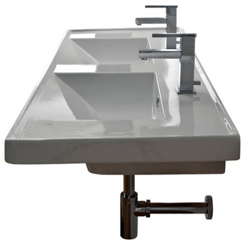 Rectangular Double White Ceramic Self Rimming or Wall Mounted Bathroom Sink