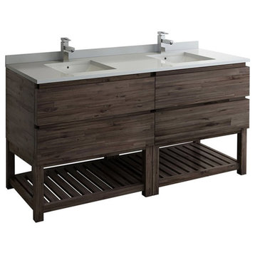 Fresca Formosa 70" Double Sinks Acacia Wood Bathroom Cabinet in Brown